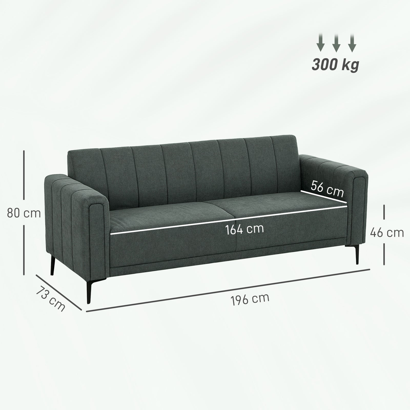 3 Seater Sofa, Modern Fabric Couch With Channel Tufted | Grey