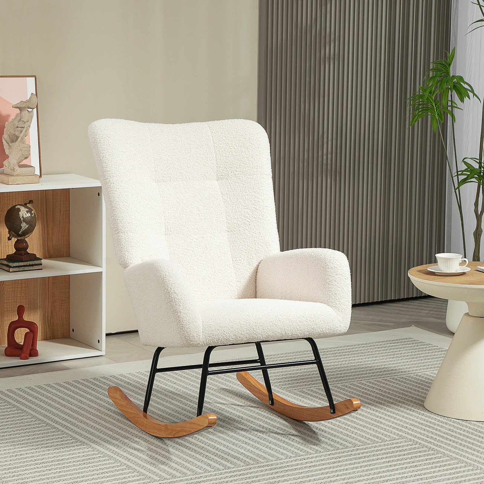 Rocking Chair, Modern Armchair With Backrest For Bedroom | Cream