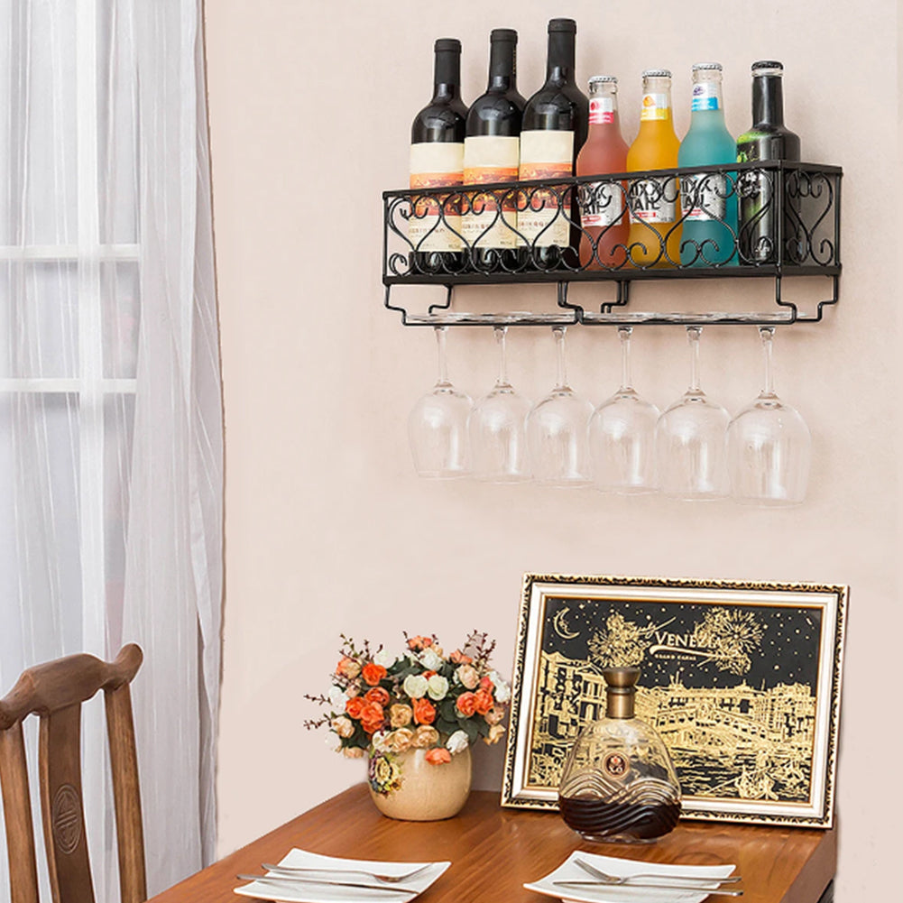 Elegant Wall-mounted Wine Glass Rack For Upside Down Goblet And Bottle Storage