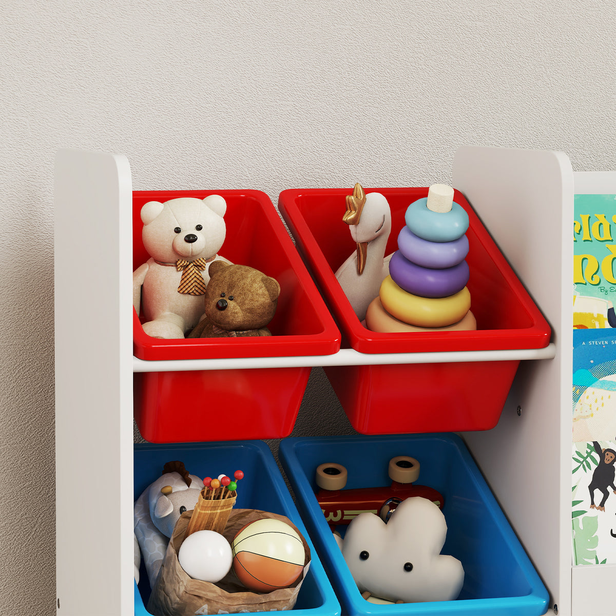 AIYAPLAY Toy Storage Unit, Childrens Bookcase With 6 Bins, Multicoloured