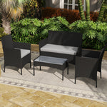 4 Piece Rattan Garden Furniture Sofa Set With Cushions | Black