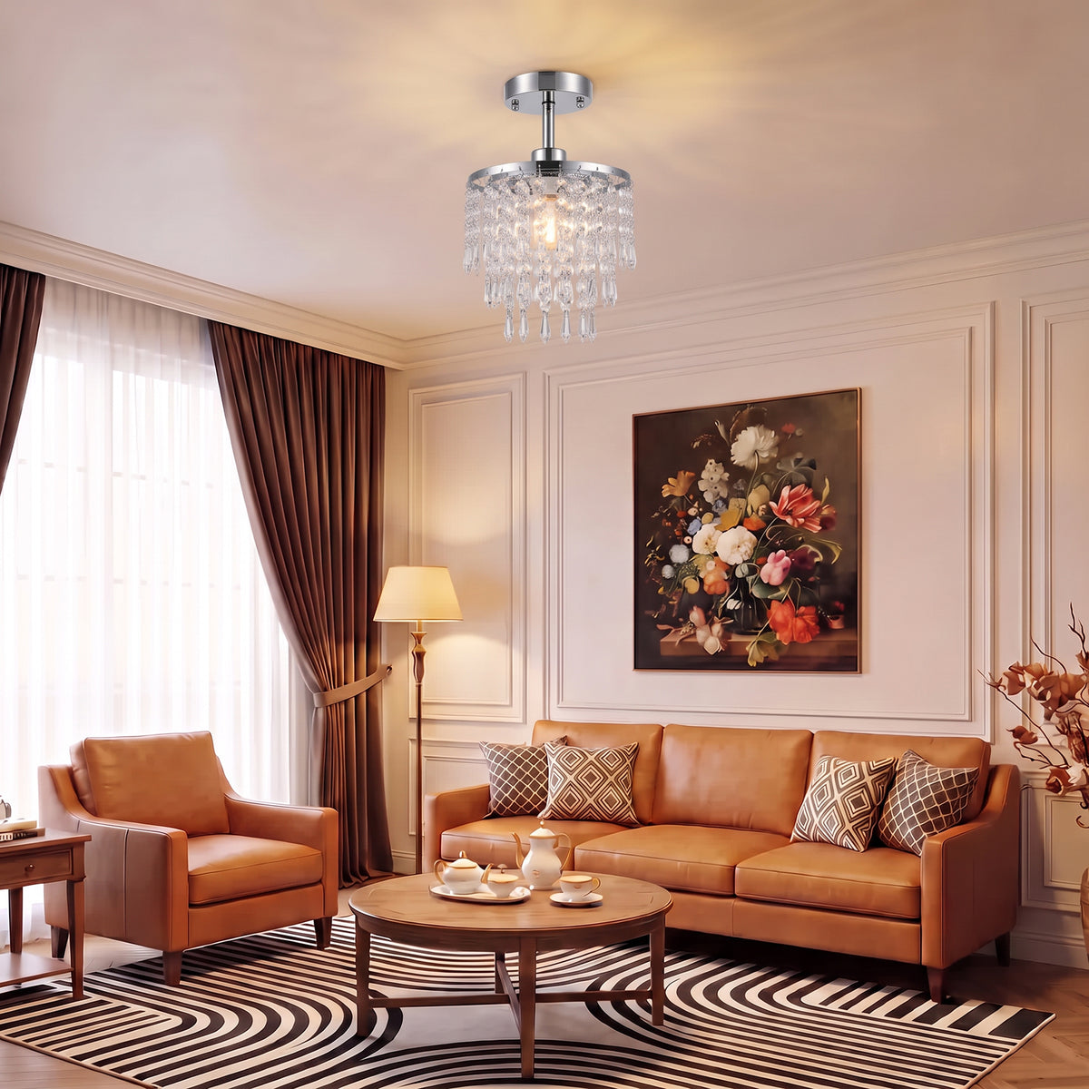 Crystal Ceiling Light With 57 Crystal Strands | Silver