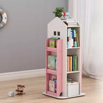 360°rotating Kids' Bookshelf Wooden House Frame Book Storage Organizer For Children | Pink