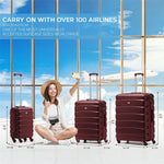 Set Of 3 Hard Shell Suitcase Cabin & Check In Cases With Tsa Lock - Overhead Cabin With Medium & Large Check-in Bag | Set of 3 | Burgundy