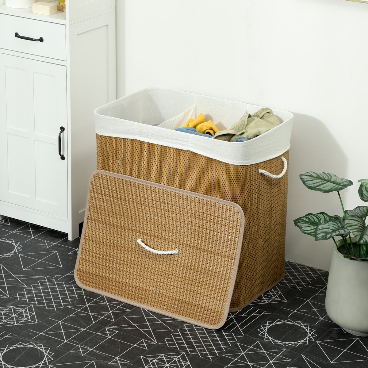 HOMCOM 144l Laundry Basket With Lid, Washing Basket For Bathroom