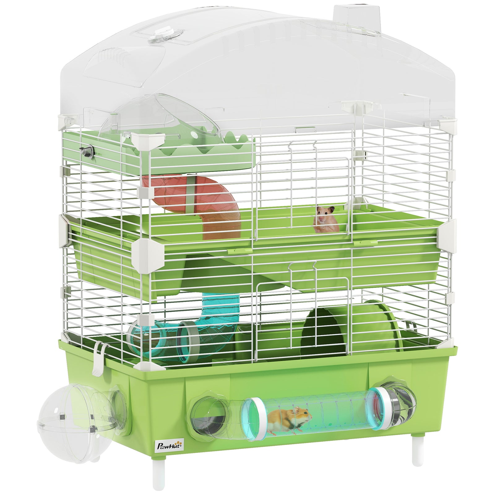 Pawhut 3-tier Hamster Cage, Hamster Habitat With Accessories, Green