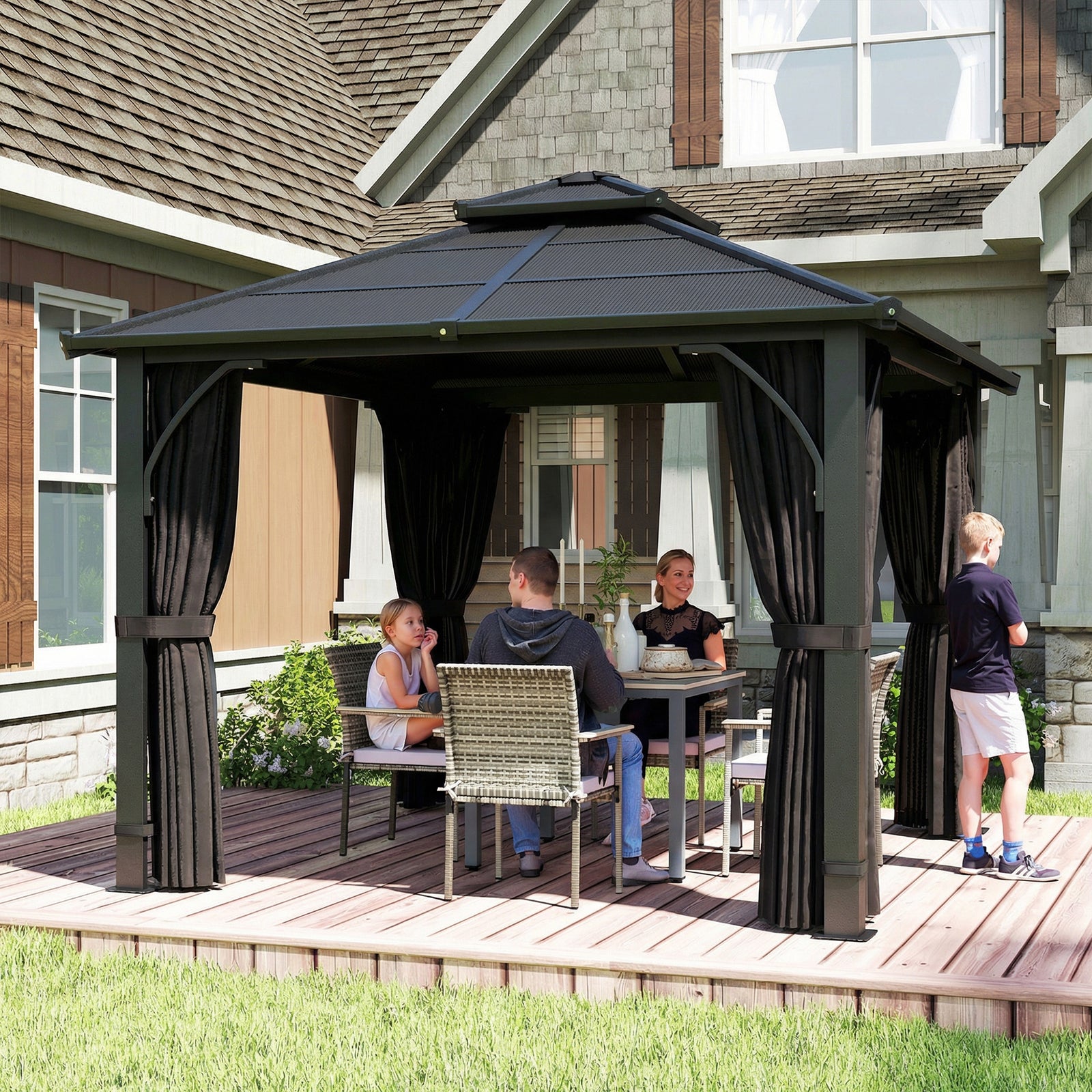 2.5x2.5 M Hardtop Gazebo With Polycarbonate Roof & Sides | Dark Grey