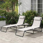 2 Pcs Beach Chaise Lounge 4 Adjustable Positions | Set of 2 | Cream