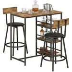 HOMCOM Space Saving Bar Table And Pu Leather Stools For 2, Rustic Brown