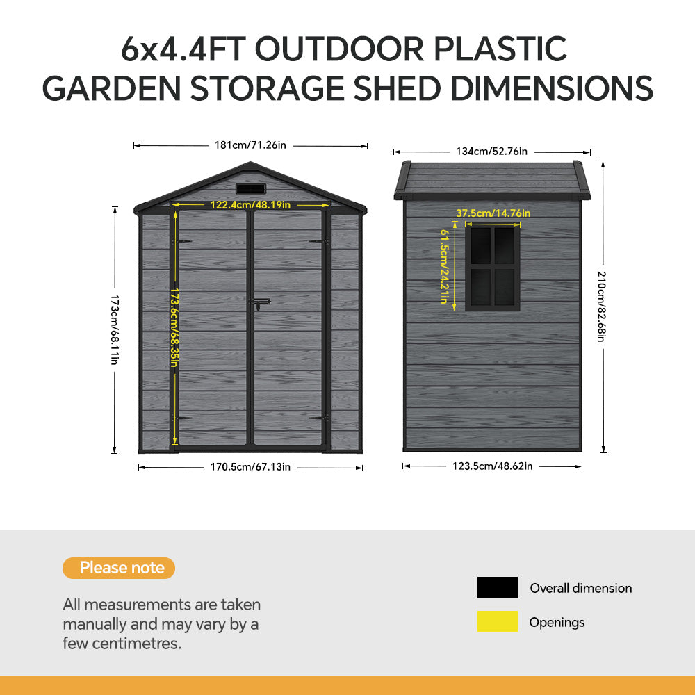 6x4.4 Ft Outdoor Plastic Storage Shed With Floor, Window, Vents & Double Lockable Doors,wood Grain Design