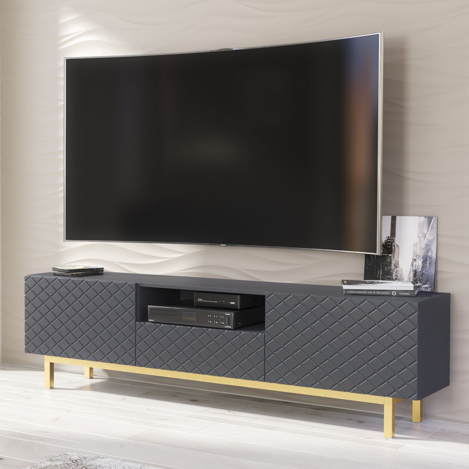 Diamond Luxe Tv Unit 180cm - Deco | Dark Grey