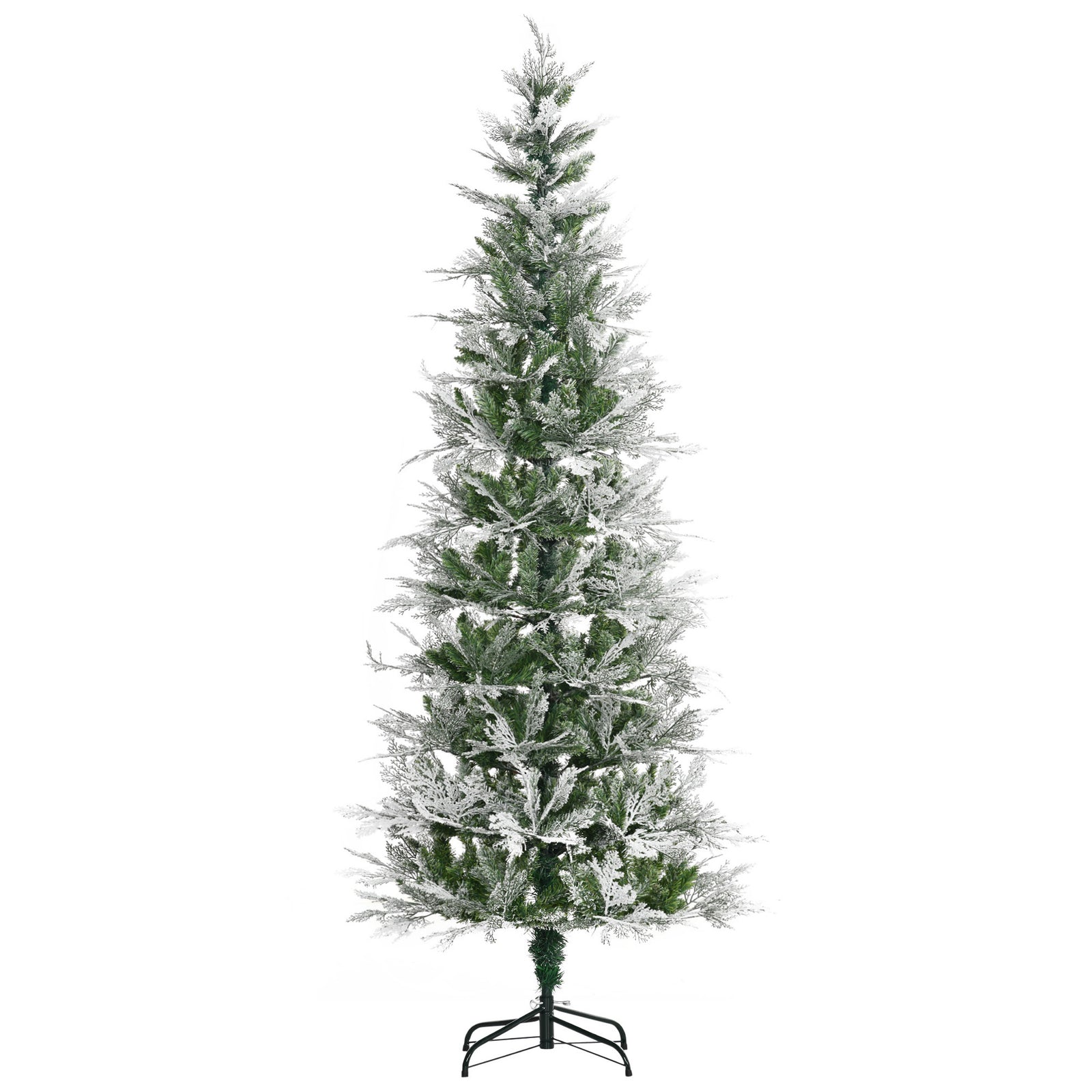 6/7ft Snow Flocked Artificial Christmas Tree Pencil Shape | 7ft | Green