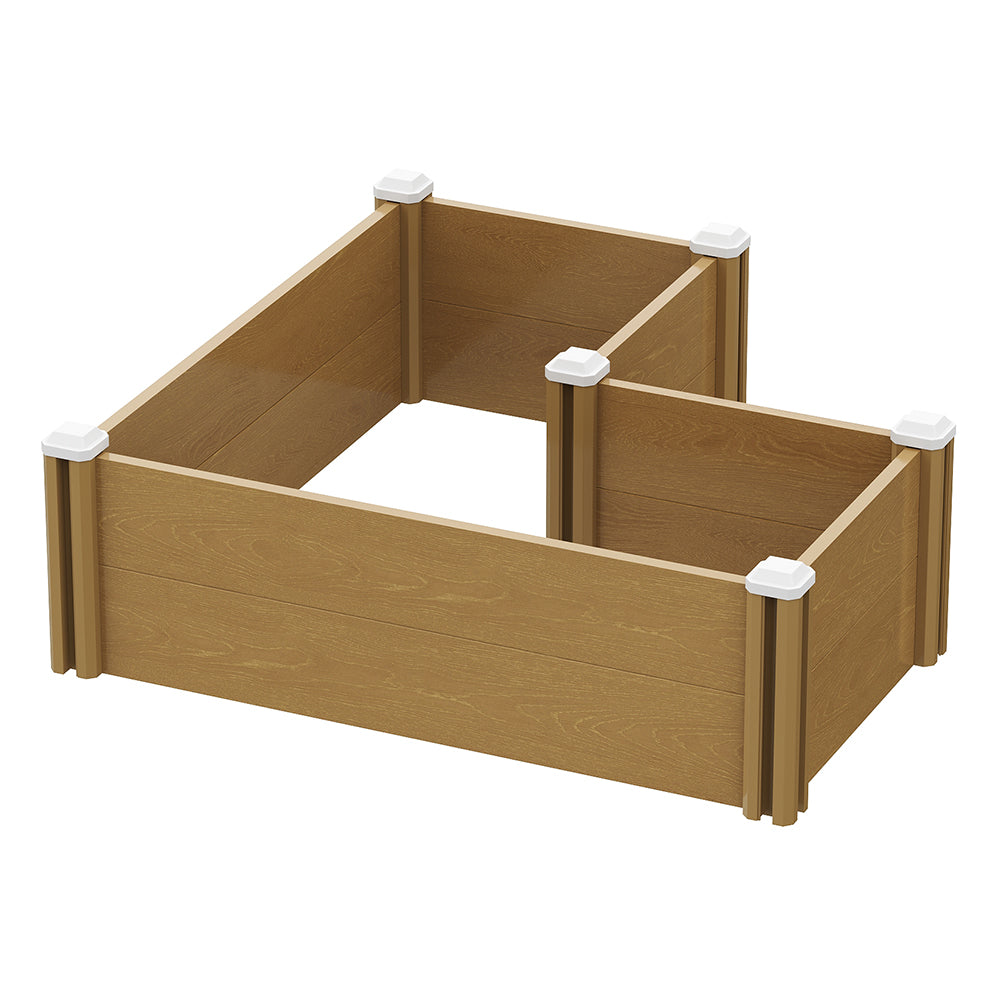 L-shaped Raised Garden Bed Planter, Wood-grain Pp Plastic With Open Bottom, Outdoor Vegetable & Flower Planter Box