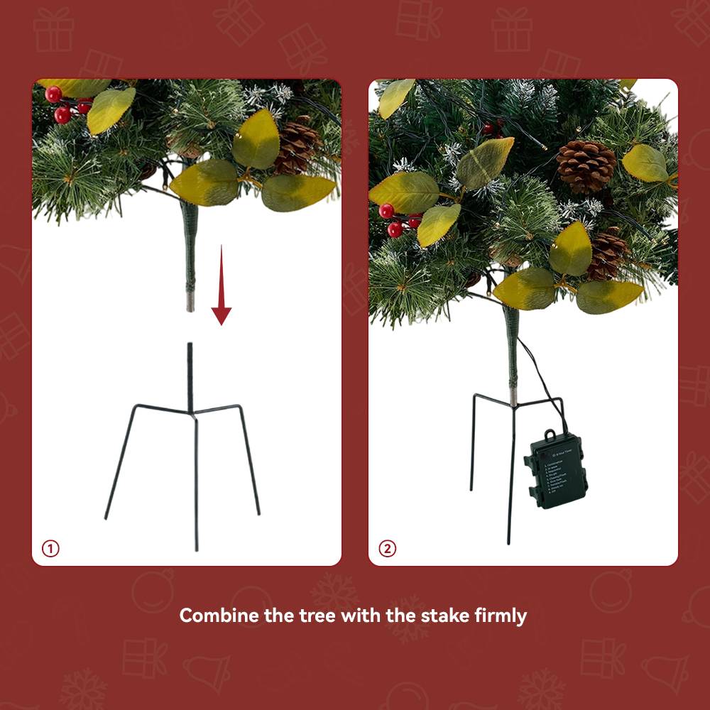 2pcs Artificial Pre-lit Christmas Planter Bushes Decorations