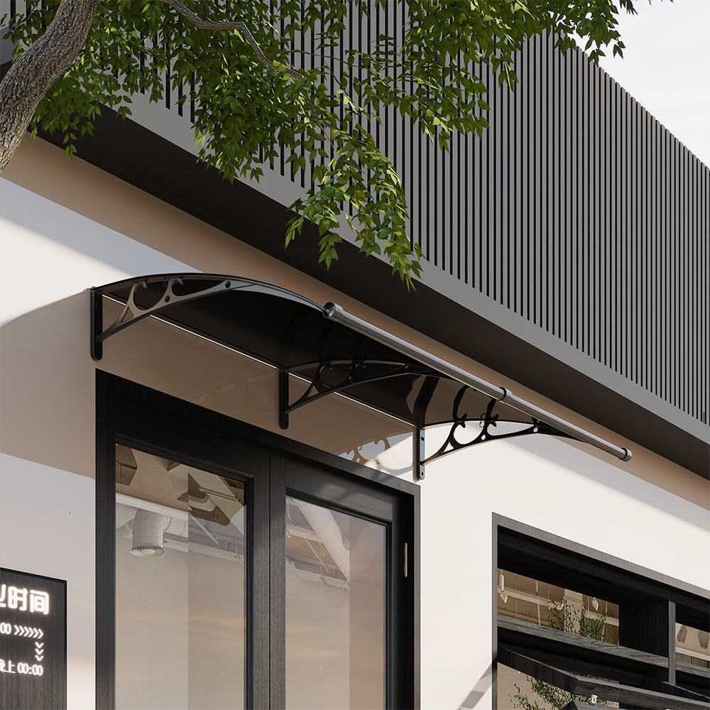 1-2m W x 1m D Curved Outdoor Door Window Awning Canopy | Large | Dark Grey