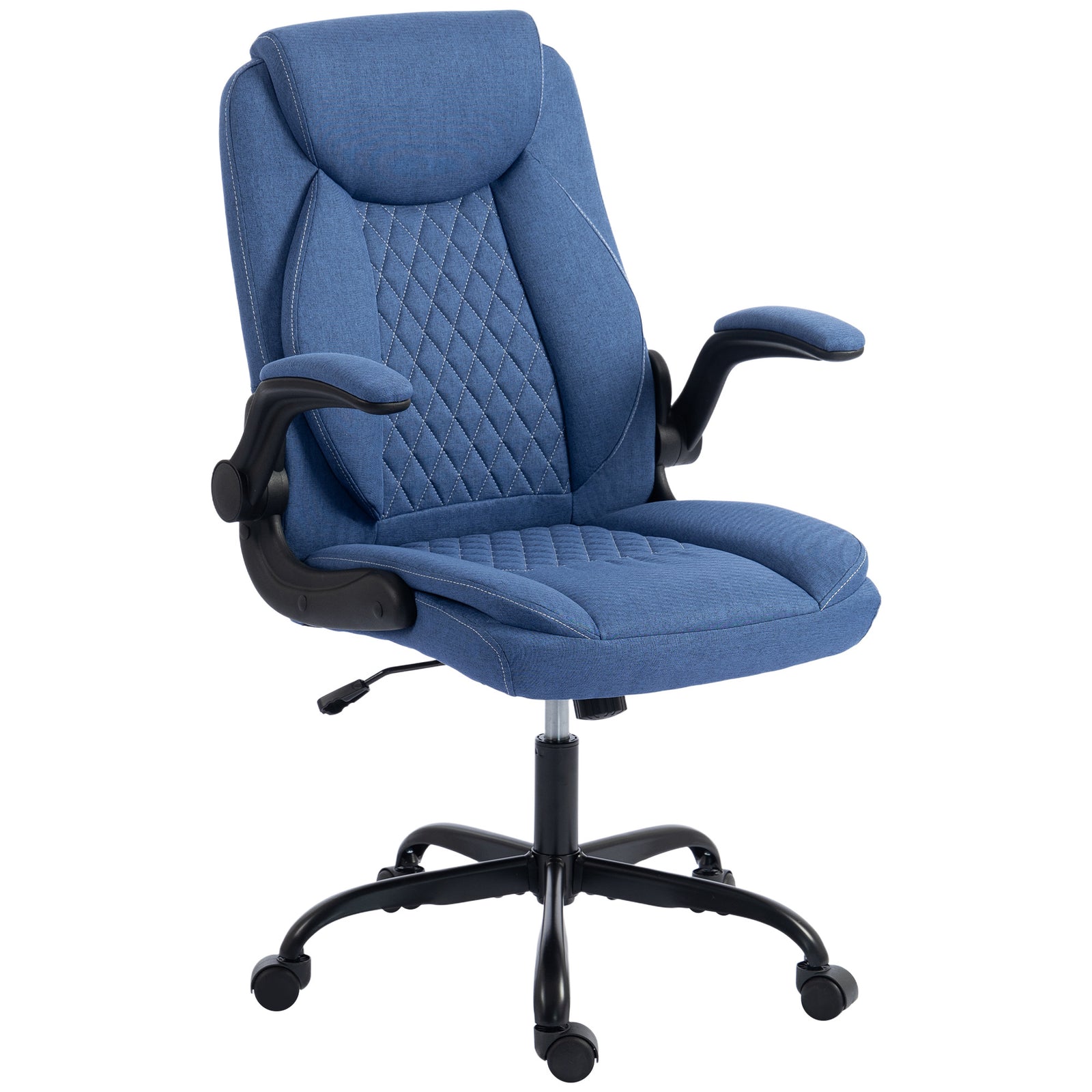 Linen-look Computer Desk Chair With Thick Cushion | Blue