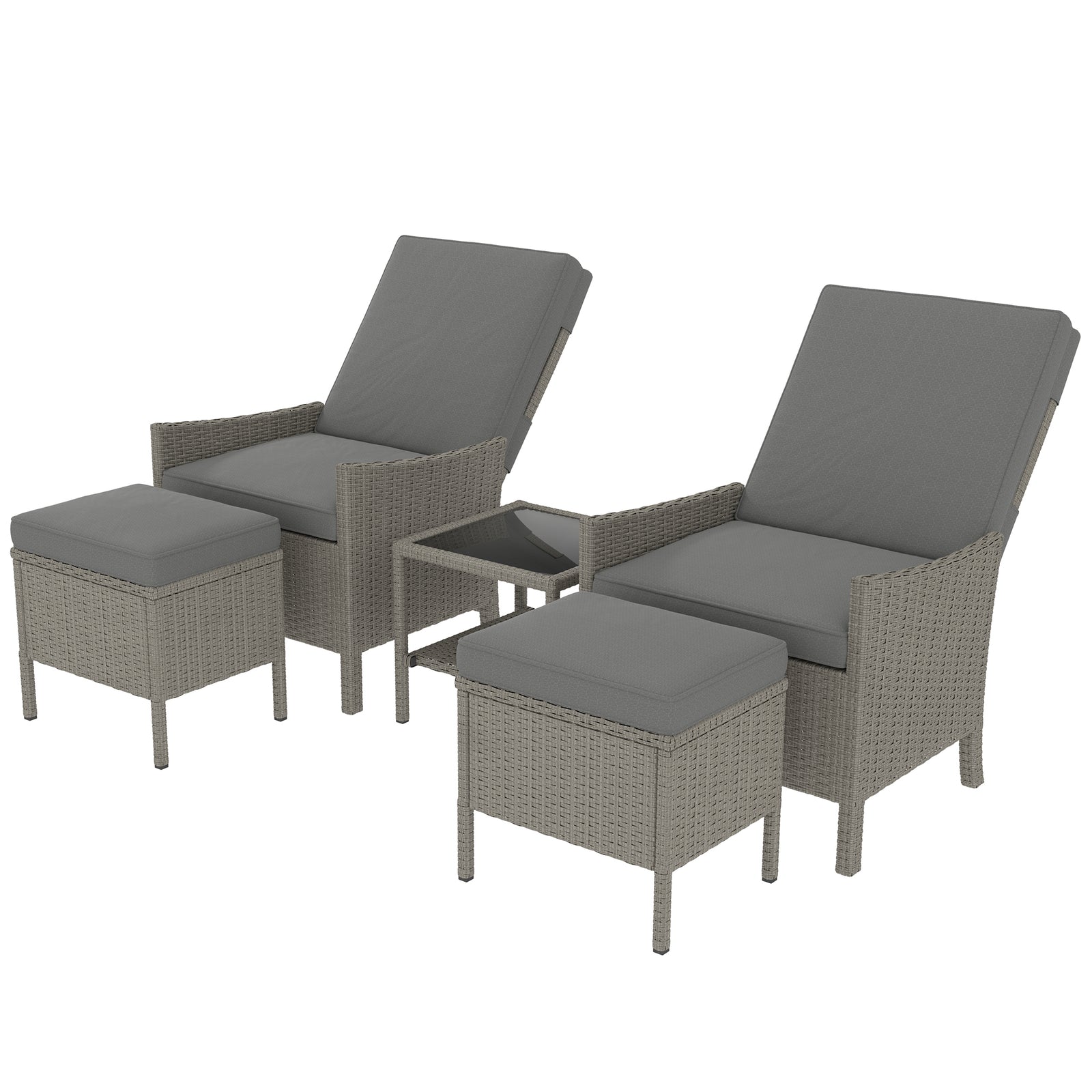 5 Pcs Rattan Garden Furniture Set W/ Cushions | Dark Gray
