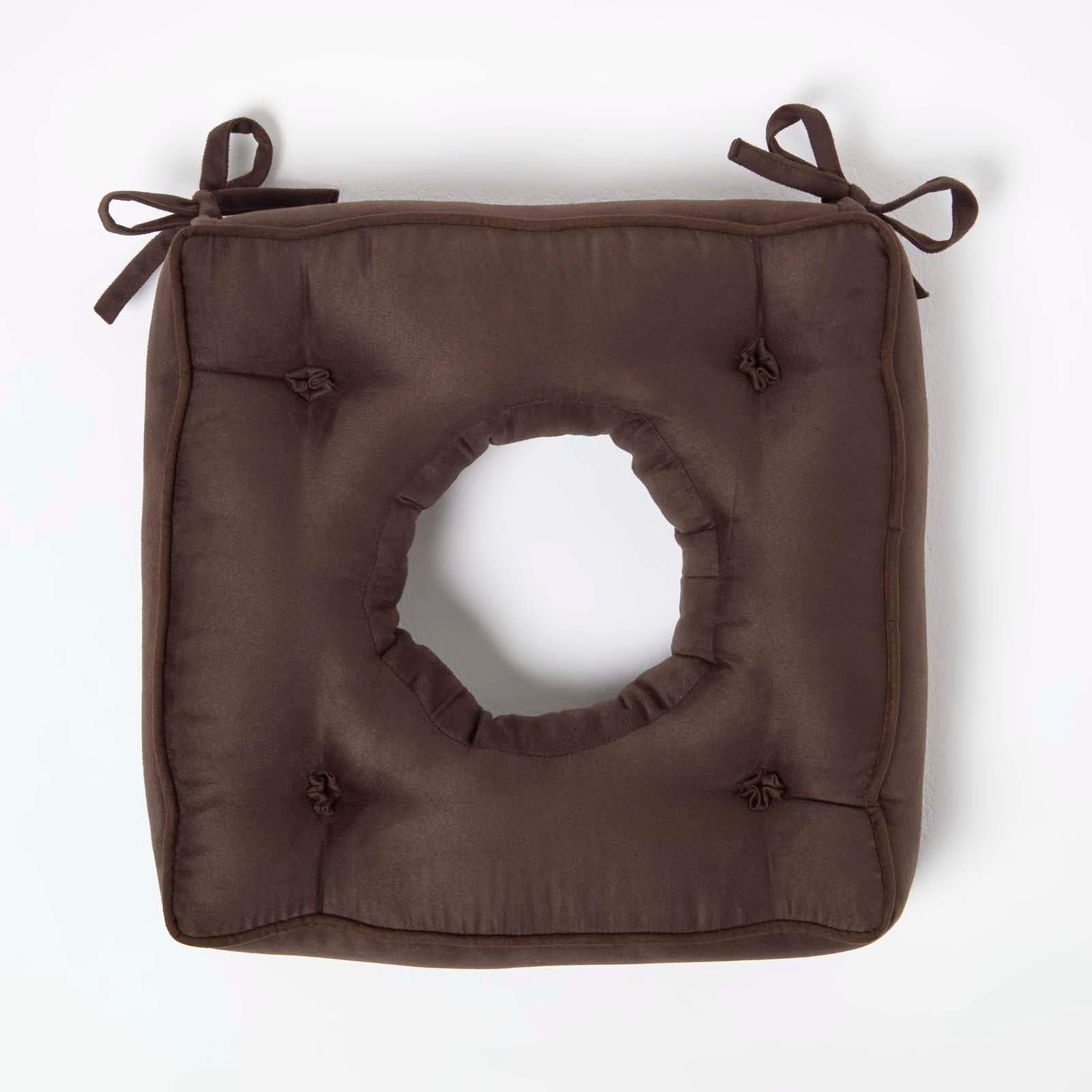 Faux Suede Coccyx Dining Chair Cushion With Ties | 40cm x 40cm | Brown