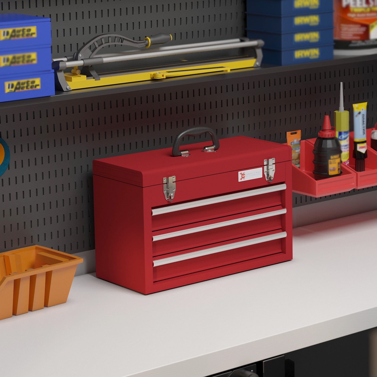 Lockable 3 Drawer Tool Chest With Ball Bearing Slide Drawers | Red