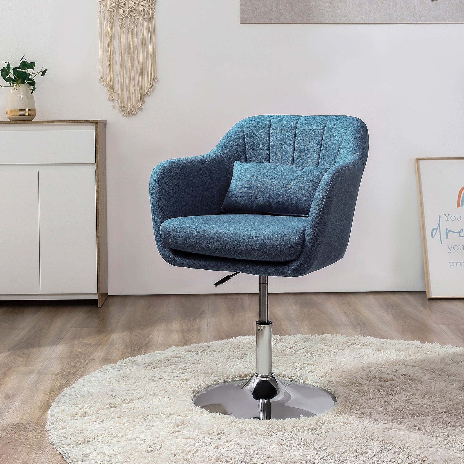 Stylish Retro Linen Swivel Tub Chair Steel Frame Cushion | One Size | Blue