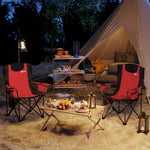 Set Of 2 Folding Camping Chairs With Cooler Bag | Red