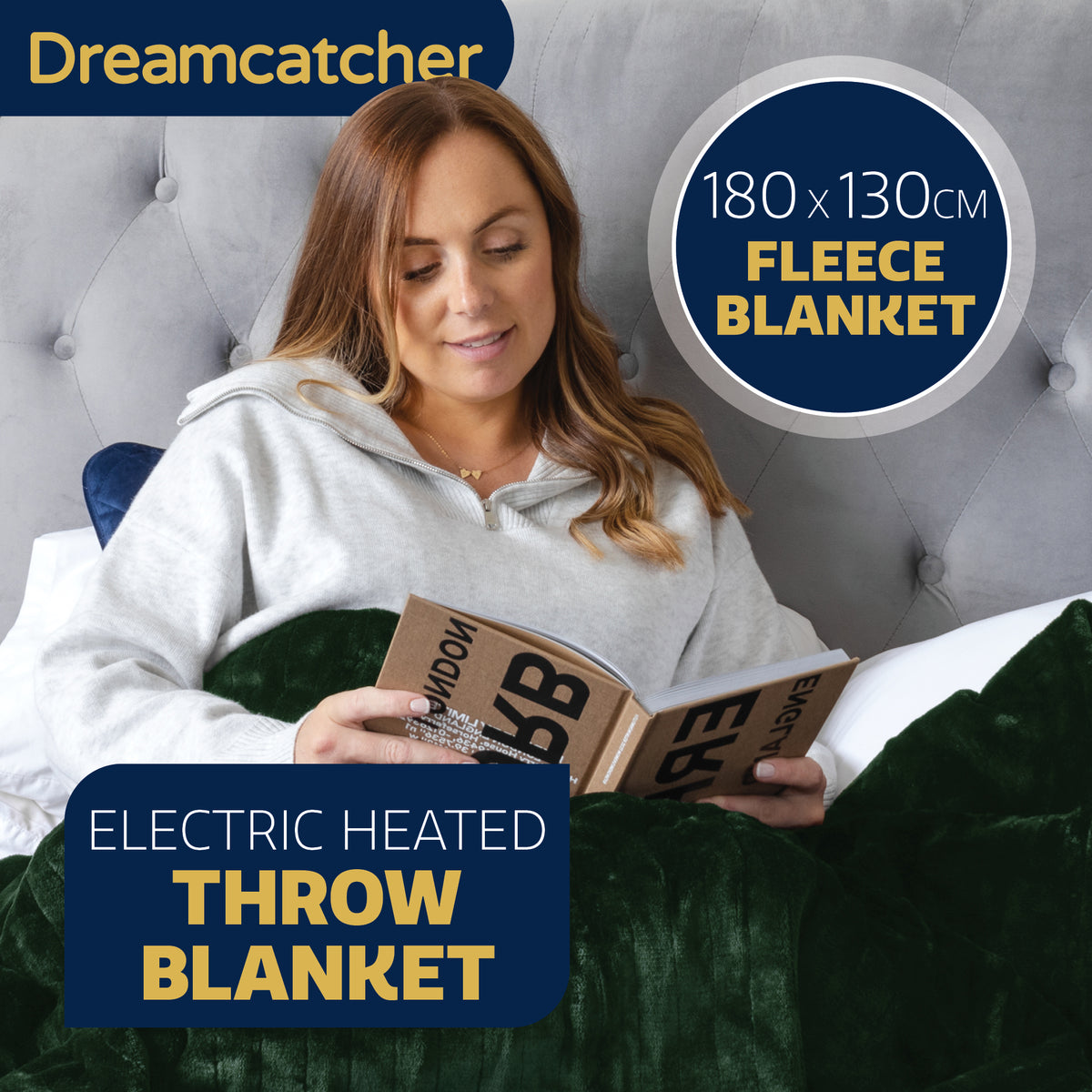 Deluxe  Xl Electric Throw Heated Double Over Blanket Soft Fleece 9 Heat & 12hr Timer Settings | XL | Green
