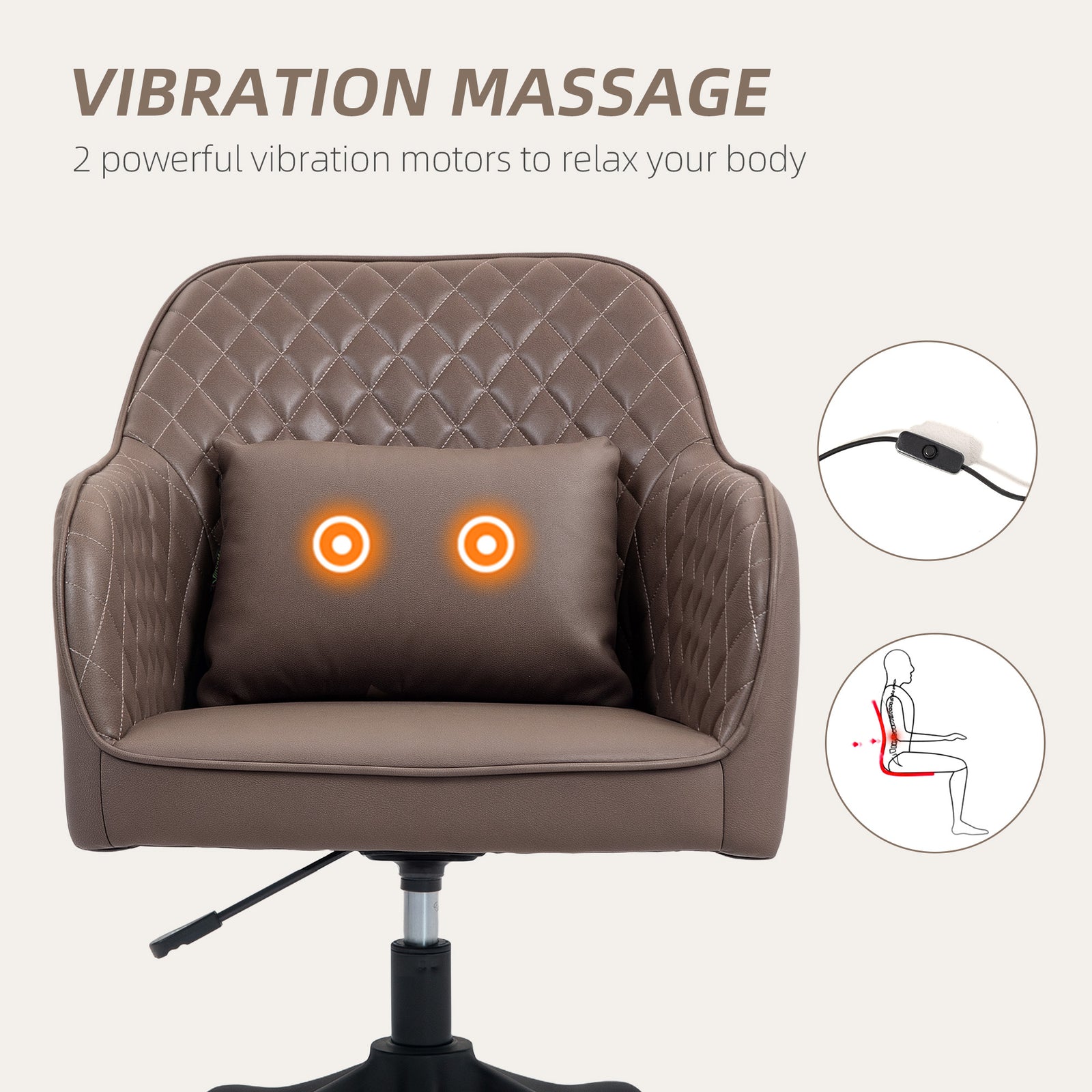 Office Chair With Rechargeable Vibration Massage | One Size | Brown