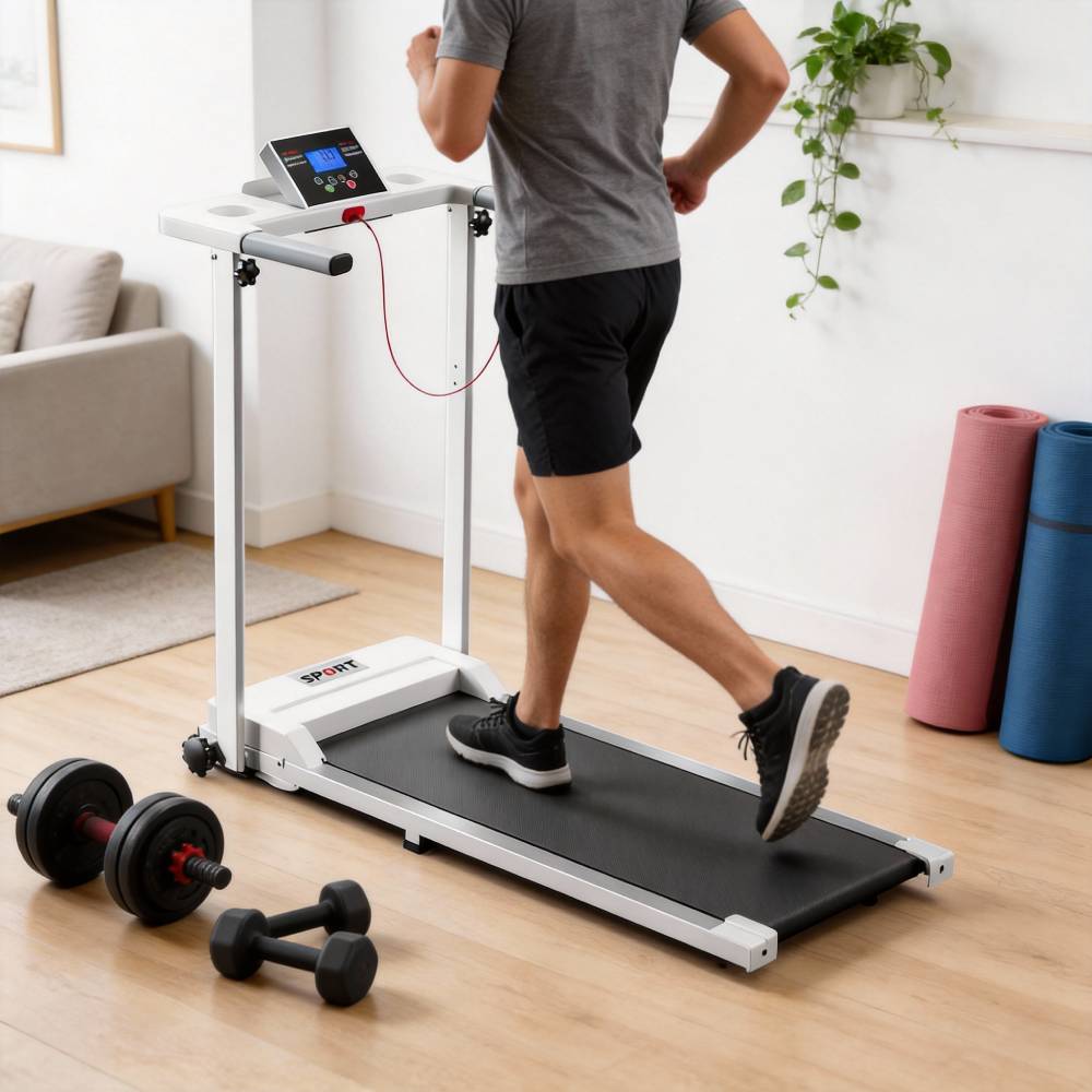 Folding Protective Indoor Treadmill | White