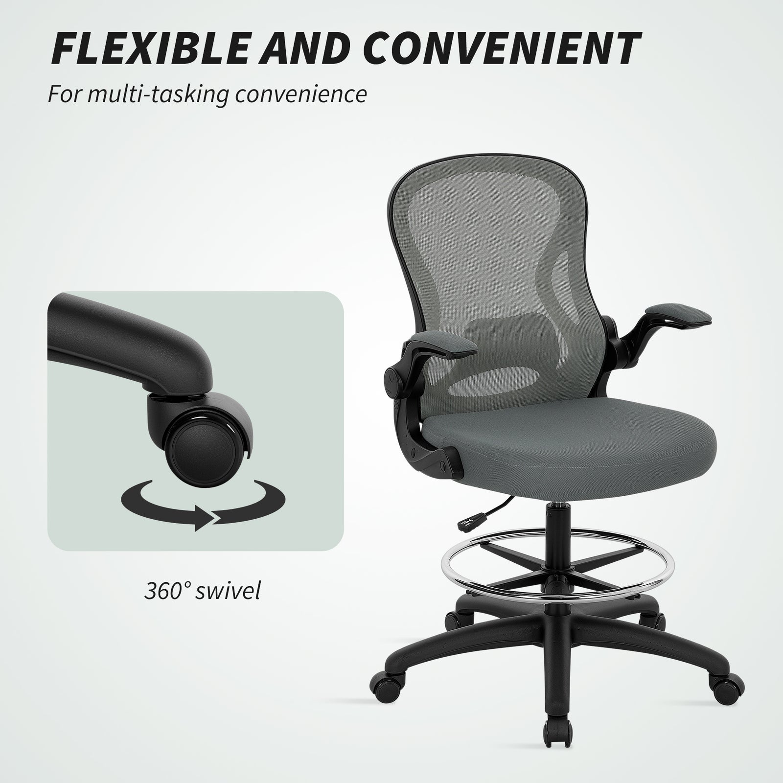 Draughtsman Chair Mesh Chair With Footrest | Charcoal Grey