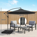 3(m) Banana Parasol Cantilever Umbrella Garden W/ Base Weights | Black