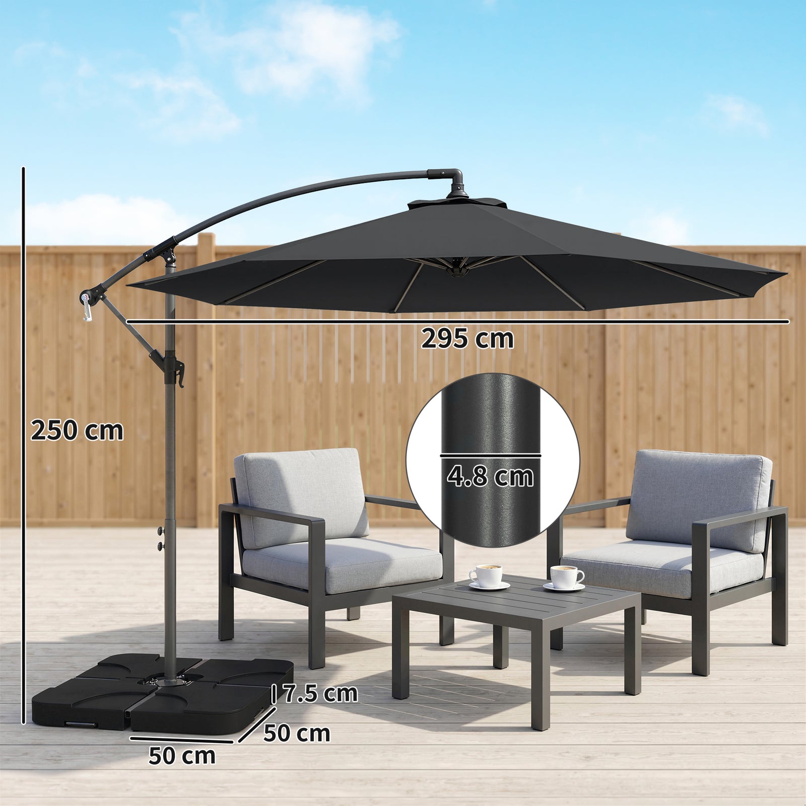 3(m) Banana Parasol Cantilever Umbrella Garden W/ Base Weights | Black