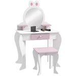 Kids Dressing Table With Mirror And Stool, Rabbit Design, For Ages 3-6 Years | White