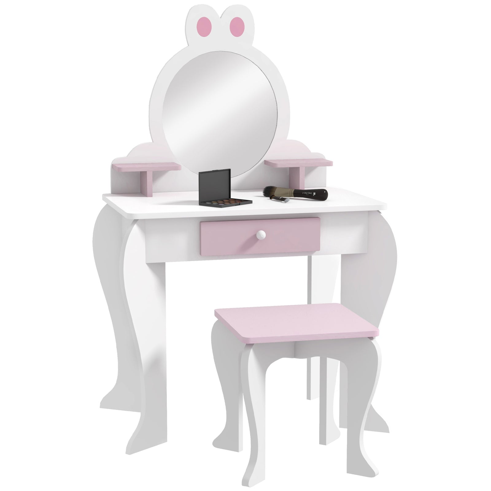Kids Dressing Table With Mirror And Stool, Rabbit Design, For Ages 3-6 Years | White
