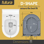 Toilet Seat Soft Close D Shape, Premium Thermoplastic, Quick Release, Top & Bottom Fixings | Grey