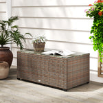 Outdoor Coffee Table, Glass Top Rattan Side Table | Brown