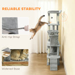 170 Cm Cat Tree, Large Cat Tower With 7 Scratching Posts, Light Grey