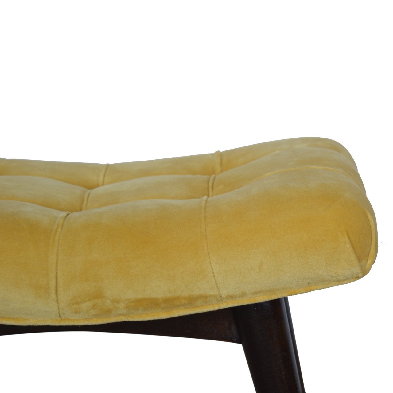 Solid Wood Mustard Cotton Velvet Curved Bench