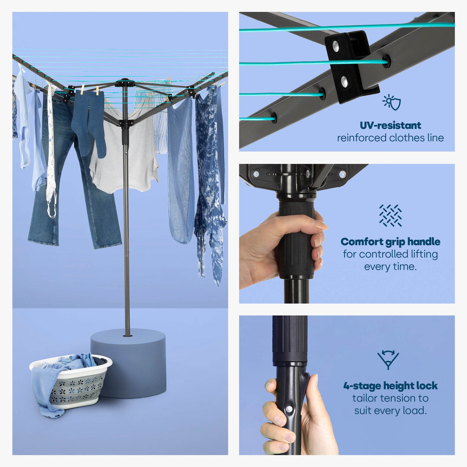4-arm Rotary Clothes Airer - Charcoal