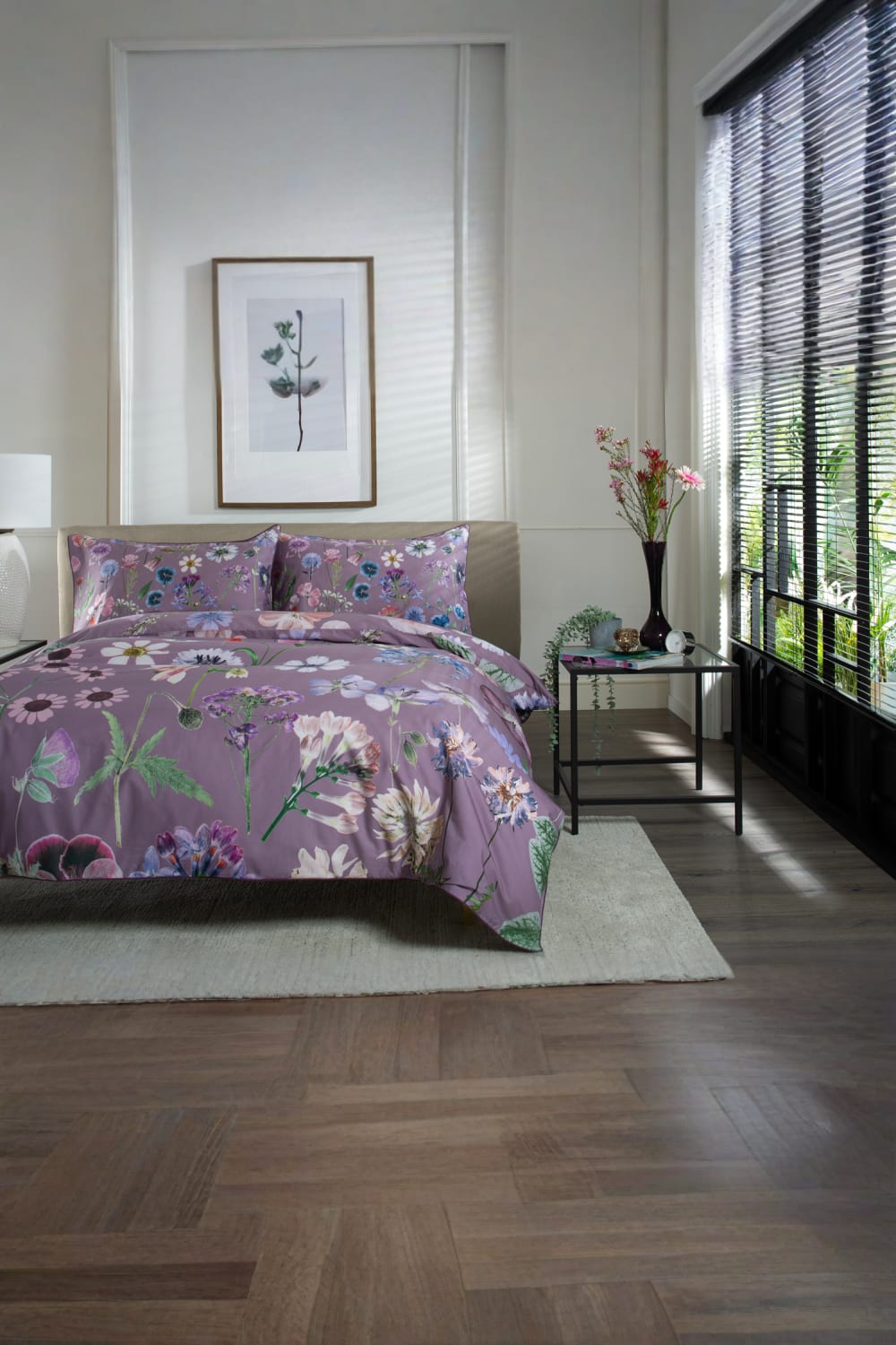 Botanical Flower Digitally Printed Duvet Cover Set – 100% Cotton, 200 Thread Count Luxury Bedding | King | Lilac