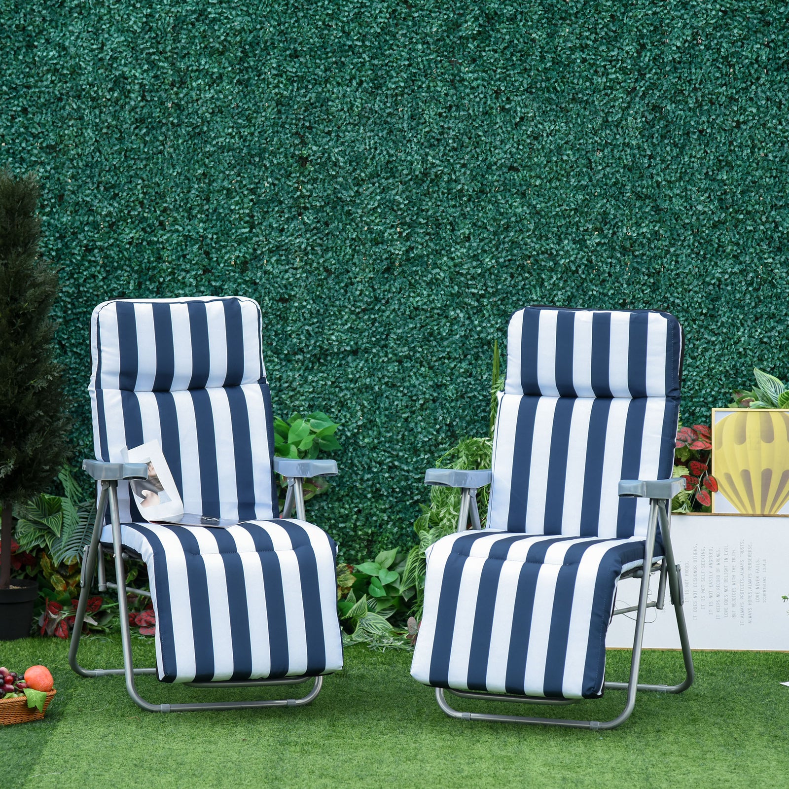 Set Of 2 Adjustable Sun Lounger Recliner Reclining Seat | Blue