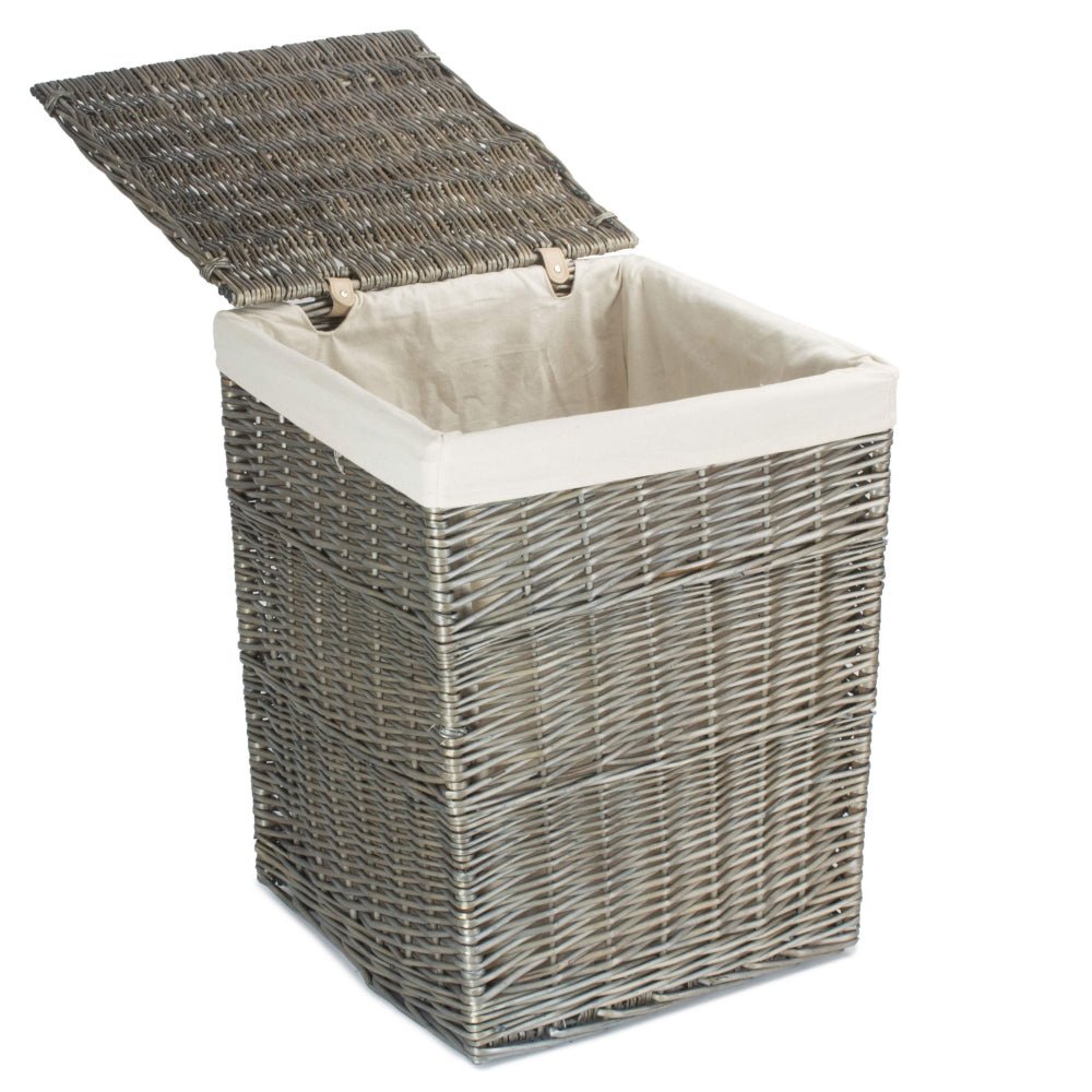 Antique Wash Wicker Square Laundry Basket With White Lining | Large | White