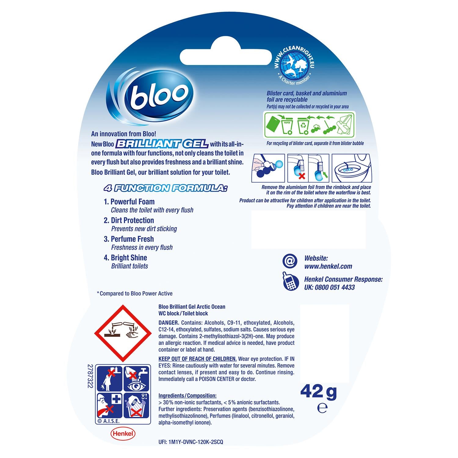 Toilet Rim Blocks Brilliant Gel All In 1 Cleaner Arctic Ocean Scent, 7x42g