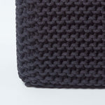 HOMESCAPES Black Cube Cotton Knitted Pouffe Footstool