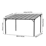 Outdoor Wall-mounted Gazebo Canopy With Polycarbonate Roof, Heavy Duty Patio Pergola Shelter, Uv Resistant Waterproof Sunshade | Large | Grey