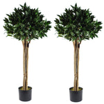 120cm Pair Of Deluxe Luxury Artificial Bay  Laurel Tree Topiary Ball - 4ft Tall