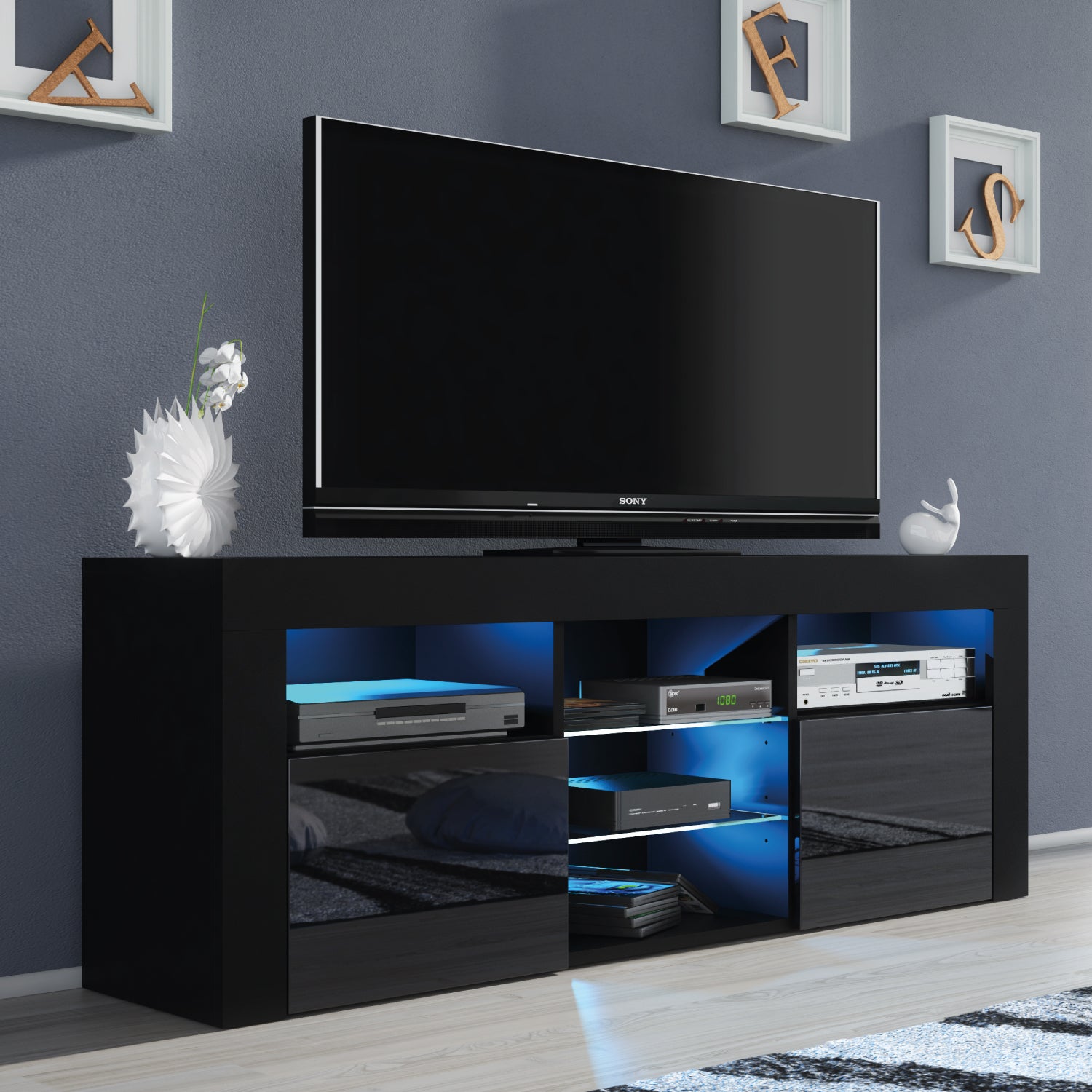 Pulse Tv Unit 145cm With Led Lights | Black