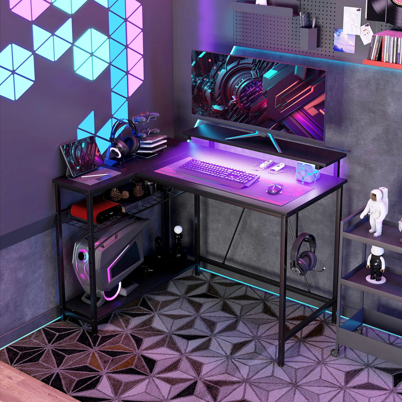 L Shaped Desk With Led Lights, Reversible Corner