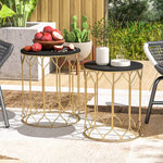 Nesting Small Garden Table Set Of 2 W/ Marble Effect Top | Black