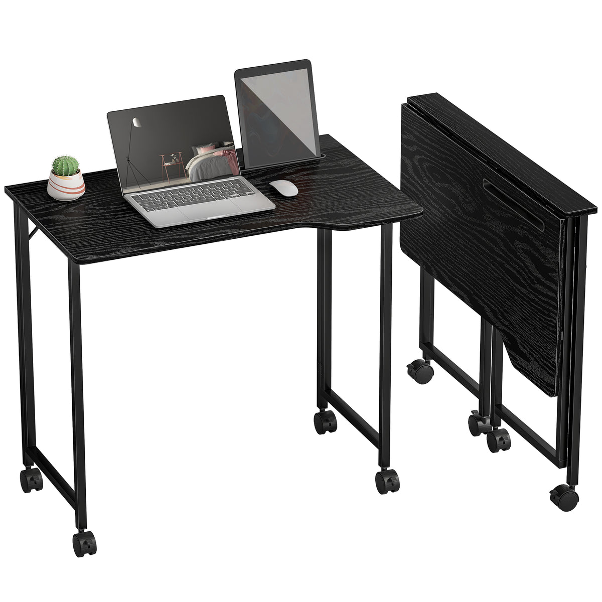 HOMCOM Small Writing Desk With Wheels, Folding Study Table