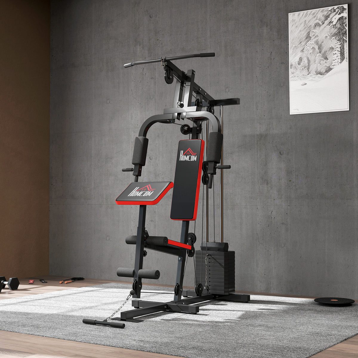 HOMCOM Multi Home Gym Machine With 65kg Weights For Strength Training